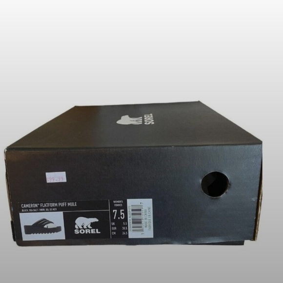 Rare Sorel Womens Cameron Platfom Puff Mule Black & White - Picture 7 of 9